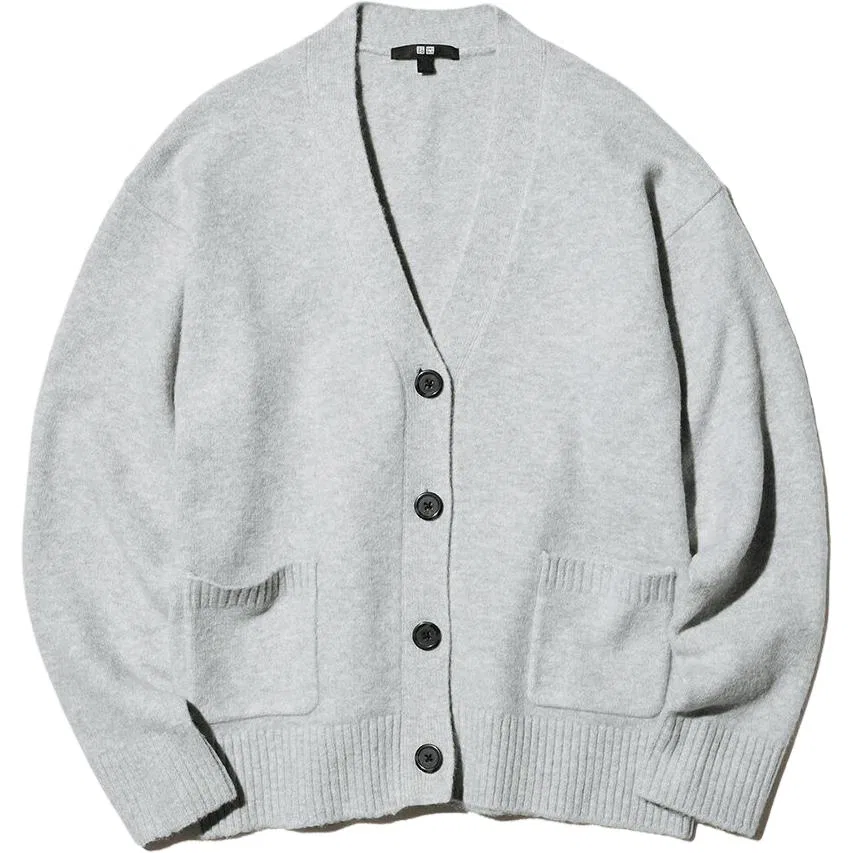 Женский трикотажный свитер прямого кроя Light Gray UNIQLO, Светло-серый