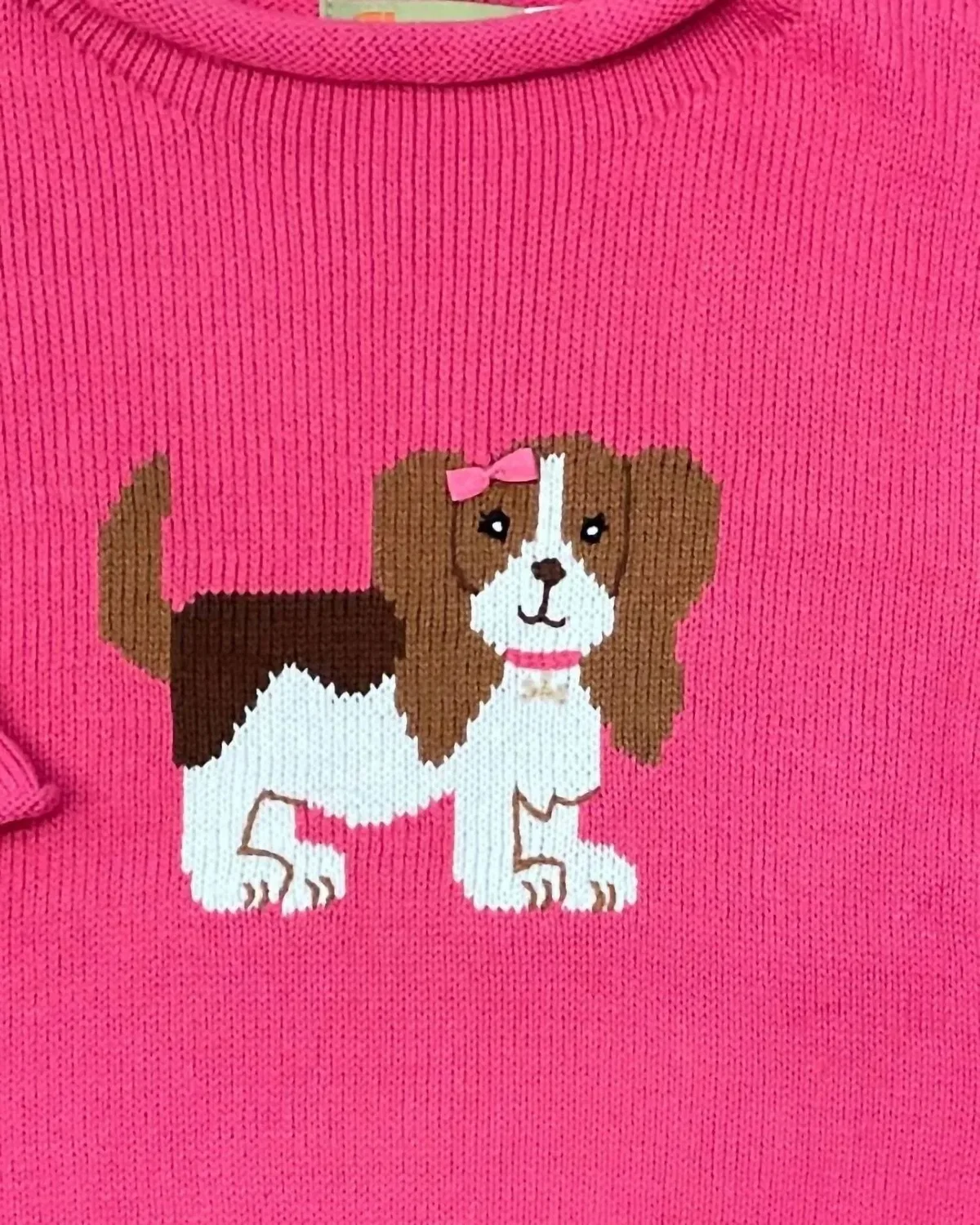 Детский свитер для девочек с принтом Cocker Spaniel With Bow Intarsia Luigi Kids, Hot Pink — фото 2