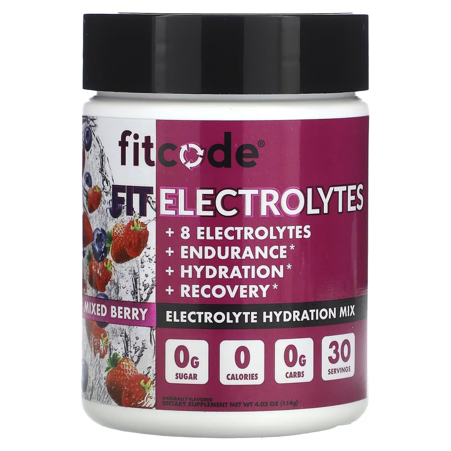 

Fit Electrolytes, Смесь для увлажнения электролитов, ягодная смесь, 4,02 унции (114 г) Fitcode