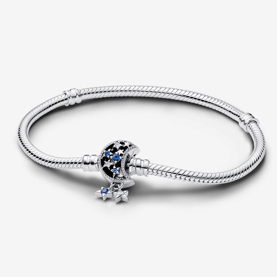 

Браслет Pandora Moments Sparkling Moon Clasp Snake Chain, серебро/синий