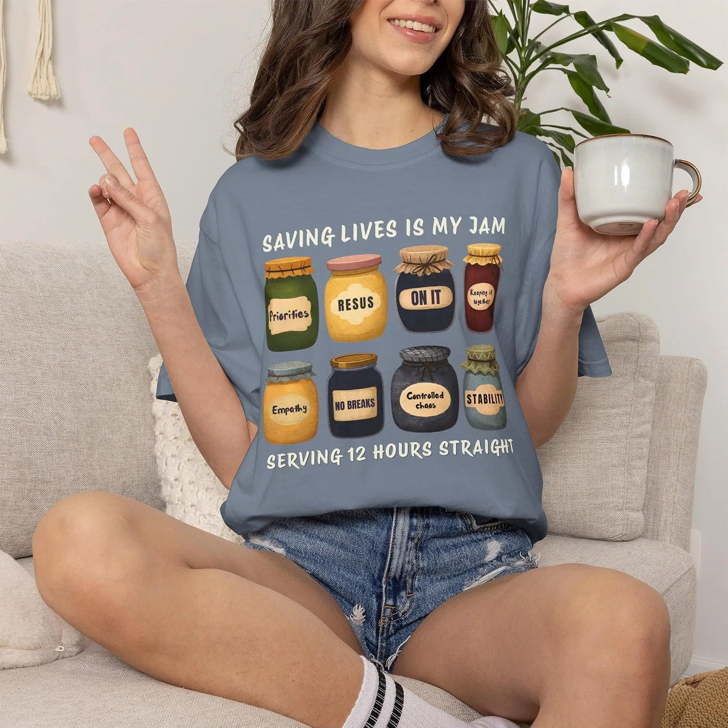 Женская футболка с принтом Saving Lives Jam Nurse Shirt, Blue Jean — фото 3