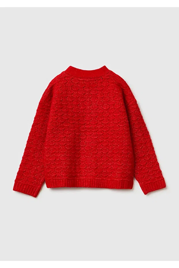 Детский красный кардиган с V-образным вырезом и вышивкой United Colors Of Benetton — фото 2