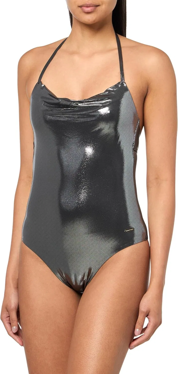 Женский цельный купальник с блестящей текстурой Emporio Armani, Black