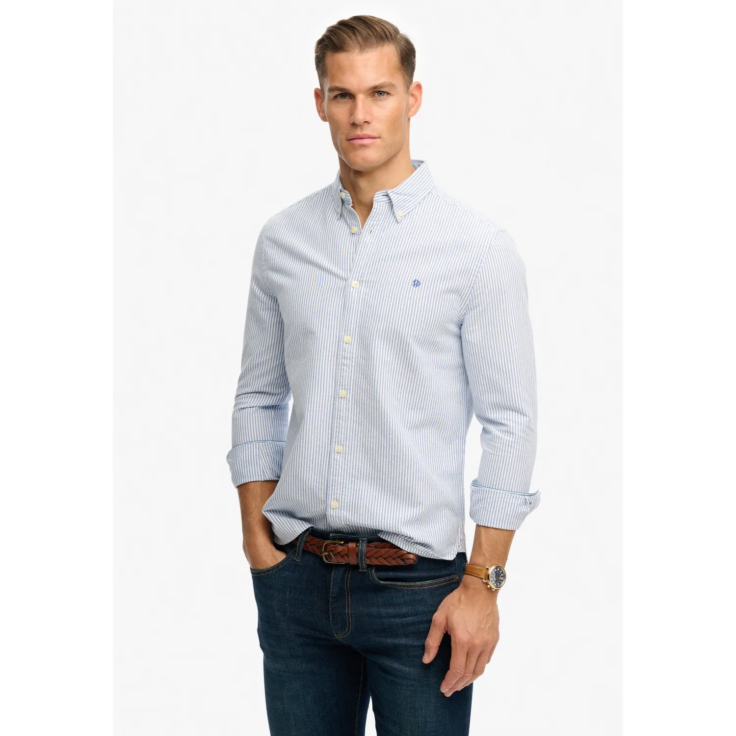 Мужская рубашка с длинным рукавом Oxford Superdry, Azure Blue Chalk Stripe