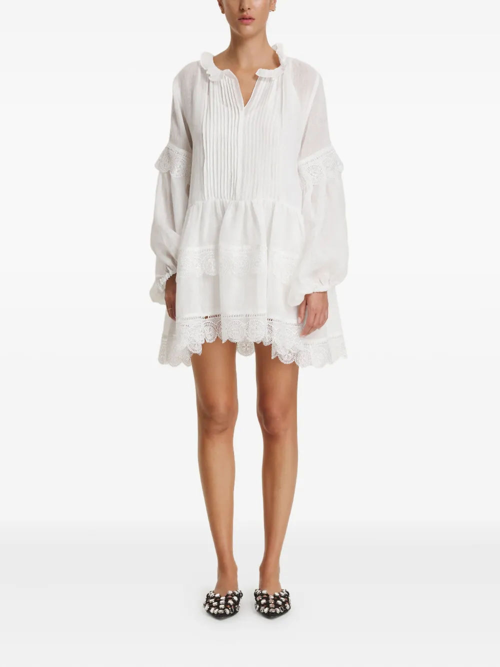 

Мини-платье с ярусами из кружева Pnk, белый