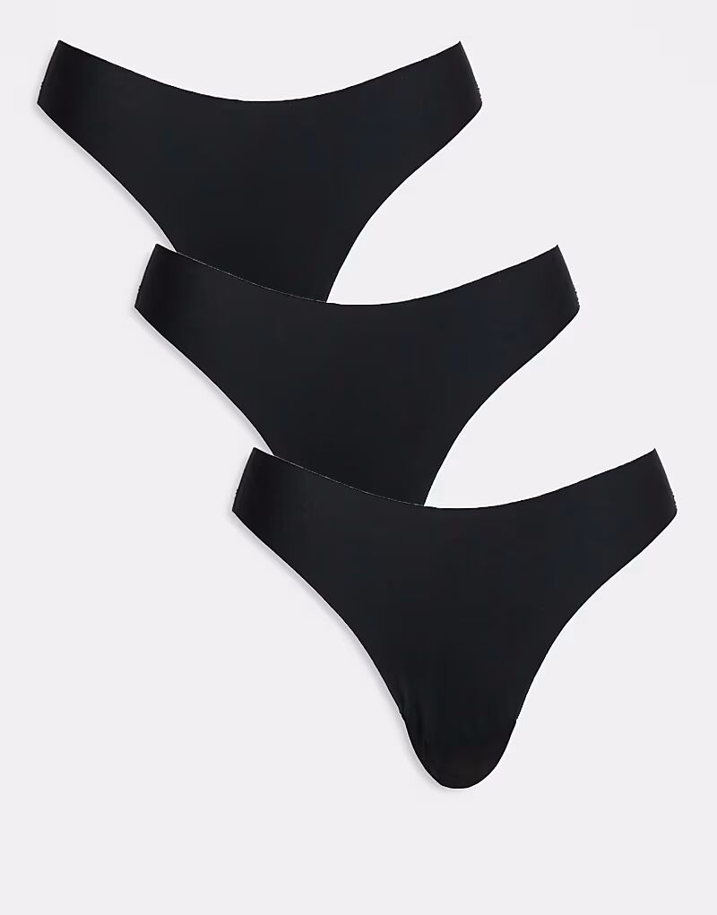 

ASOS DESIGN 3 пары трусиков-стрингов без VPL и кружева черного цвета