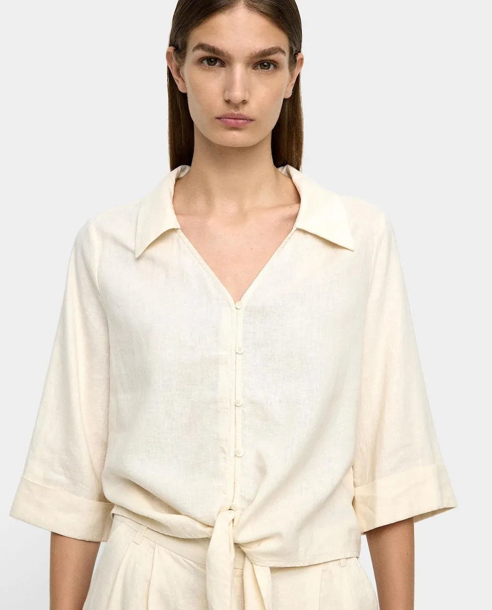 

Женская укороченная рубашка с лентой для завязывания на подоле Parfois, светло-бежевый