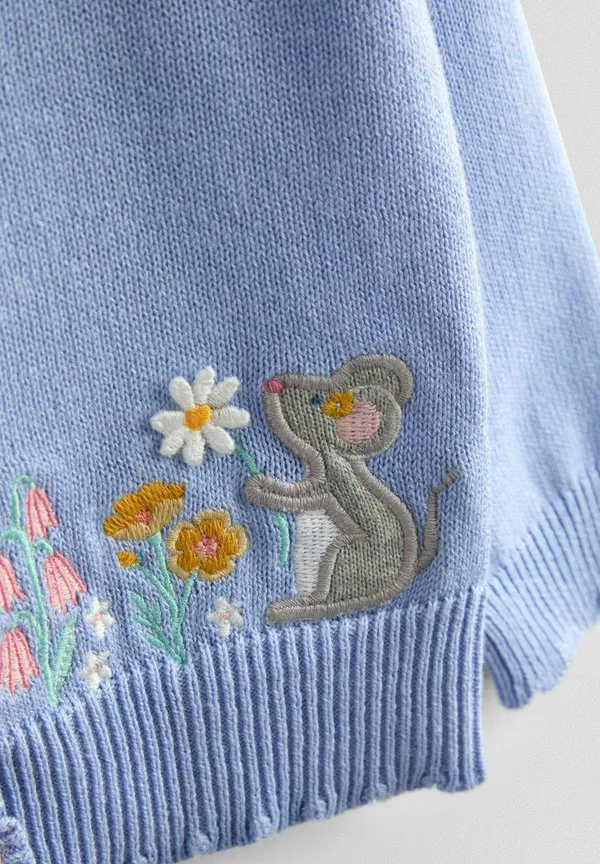 Кардиган с вышивкой в виде мышек и цветов. Jojo Maman Bébé, Mid Blue — фото 4
