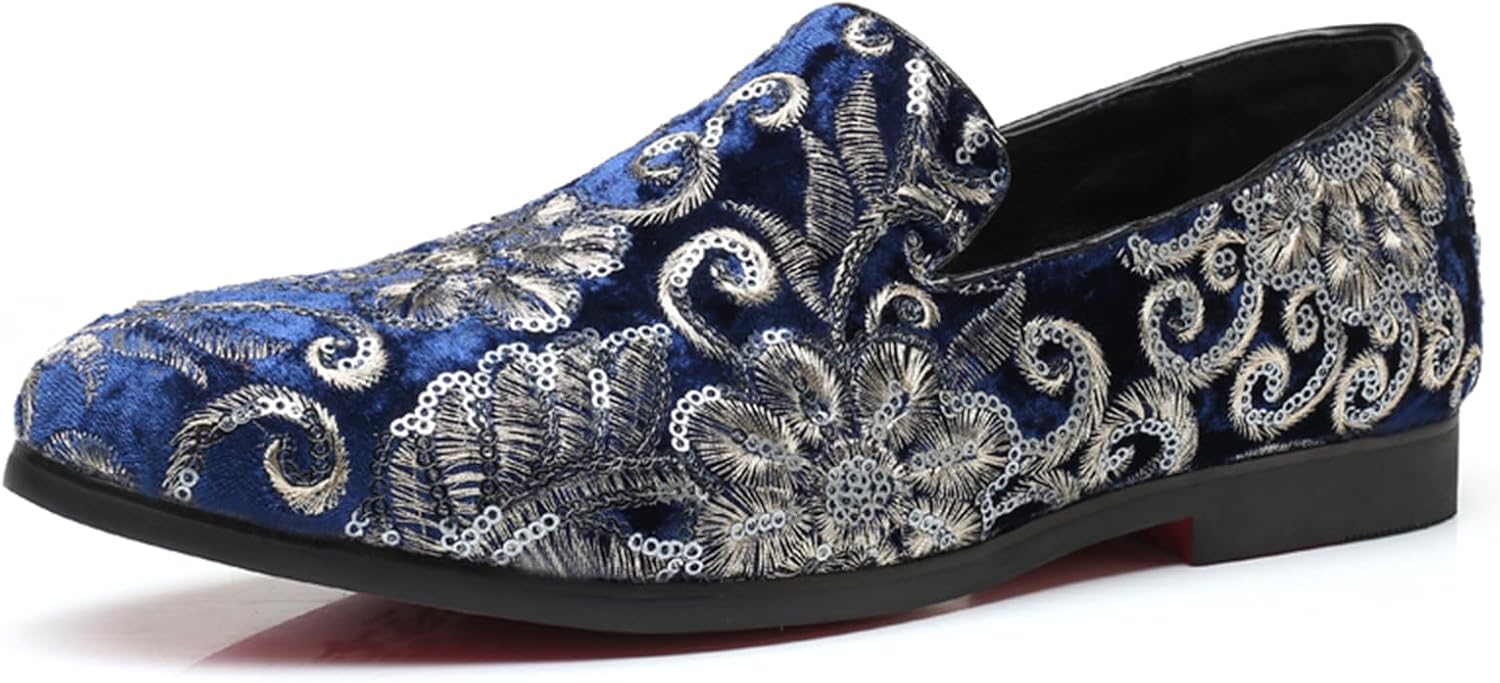 

Мужские бархатные с пайетками вышитые лоферы-туфли на плоской подошве с круглым носком, легкие, с нескользящей подошвой, блестящие, декоративные, для свадеб, вечеринок, официальных мероприятий, офиса, церкви Tixewsjh, синий