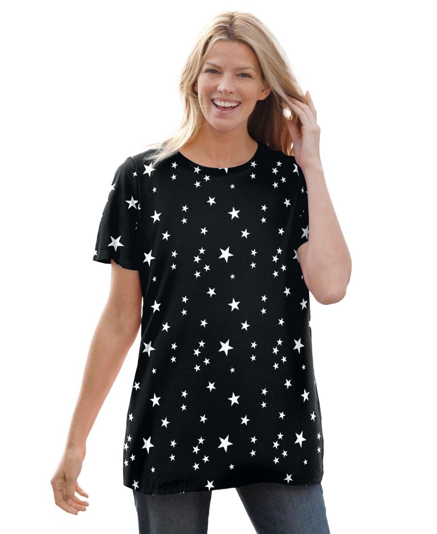 

Женская футболка Within Tops & Tees с коротким рукавом и круглым вырезом, с принтом Woman Within, Black white stars, Белый, Женская футболка Within Tops & Tees с коротким рукавом и круглым вырезом, с принтом Woman Within, Black white stars