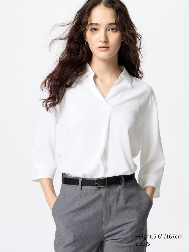 

Блуза из вискозы с воротником-стойкой рукав 3/4 Uniqlo, цвет 00 белый