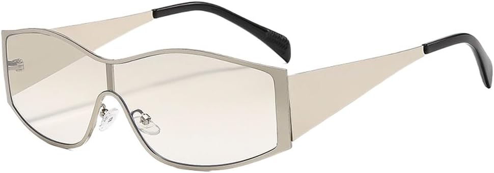 

Винтажные цельные солнцезащитные очки-щитки для женщин, модные, с большой металлической оправой в стиле панк, солнцезащитные очки для вождения, защитные очки-маска WNCKSQ, C5silver