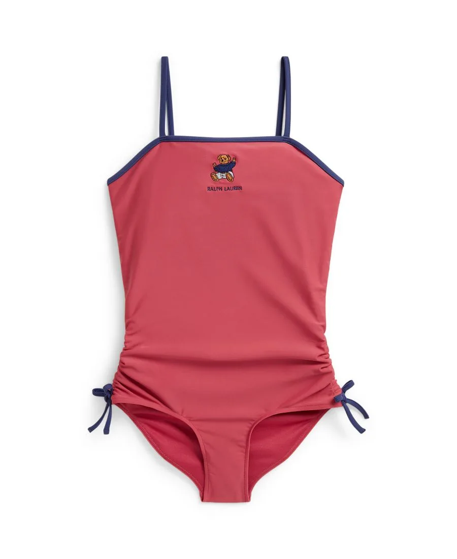 Детский слитный купальник Polo Bear с прямым вырезом для девочек 7-16 лет Polo Ralph Lauren, nantucket красный мультиколор