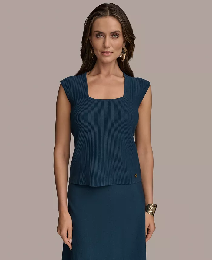 

Женский топ с короткими рукавами из трикотажа Donna Karan New York, синий