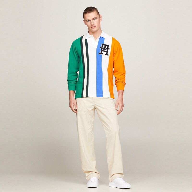Полосатая рубашка-поло из пике Tommy Hilfiger, зеленый — фото 4