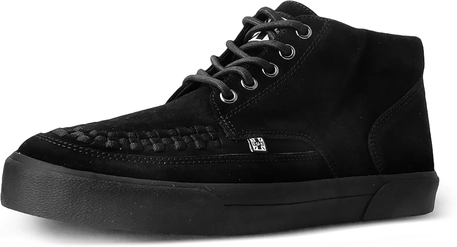 Кроссовки TUK Mid Top Creeper Trainers - Мужская и женская обувь - Стиль "шайба", "готика" и "рокер", кожаные и замшевые, на шнуровке T.U.K, Black (Black Suede)