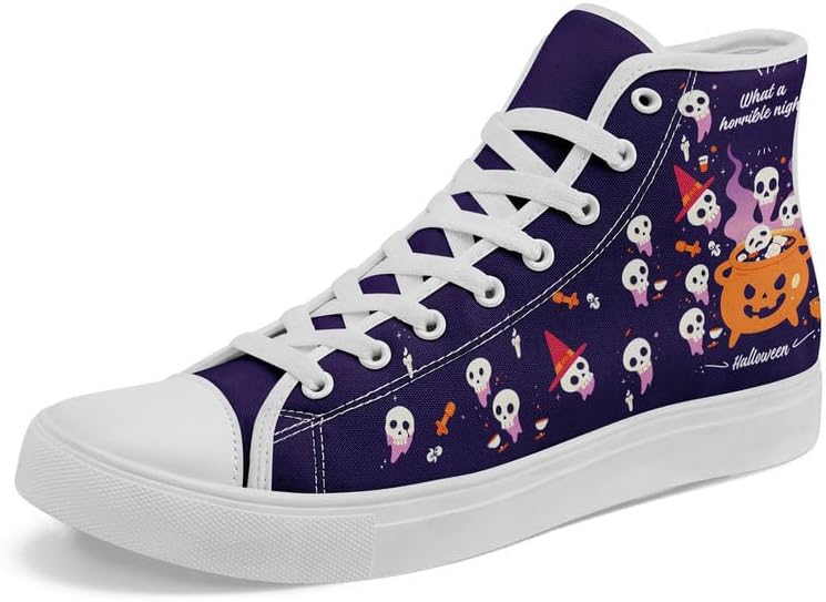 

Высокие кеды AWSOLE Halloween с рисунком тыквы из канвы для мужчин и женщин, модная праздничная обувь унисекс с плоской подошвой, привидение, череп, стильная обувь, белый/оранжевый/фиолетовый