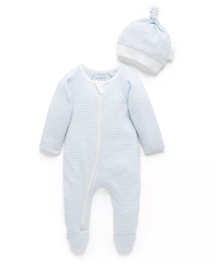

Комплект комбинезона с молнией и шапочки для мальчиков Baby Purebaby, синий