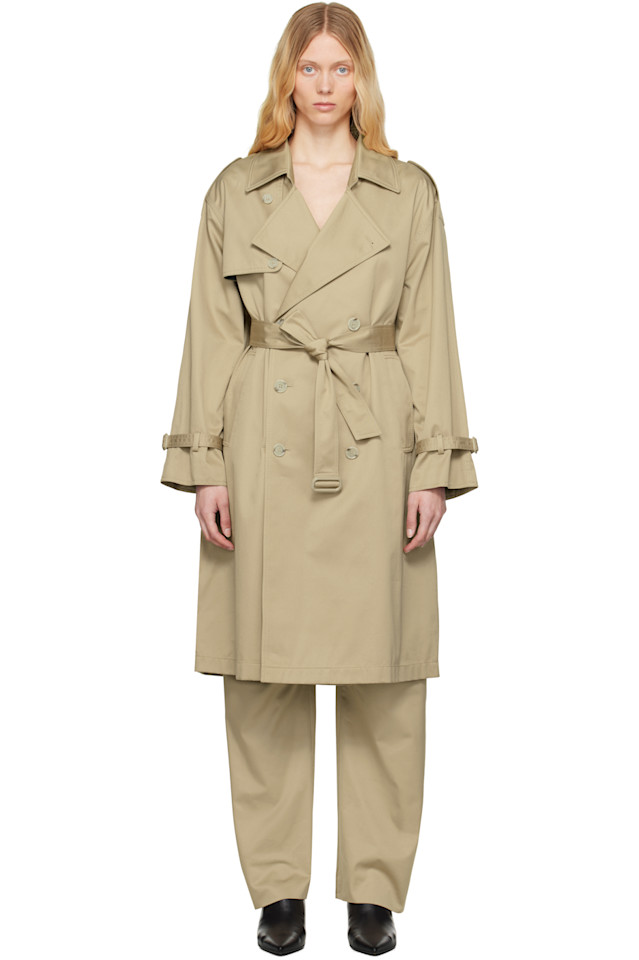 

Двусторонний легкий хлопковый тренчкот из твила Mm6 Maison Margiela, цвет sand