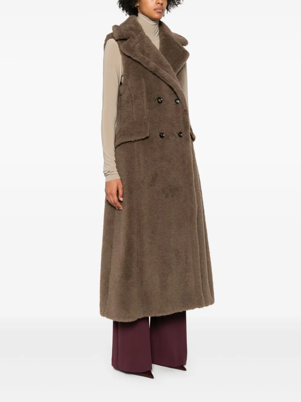 Двубортное пальто без рукавов Boario MAX MARA, коричневый — фото 3