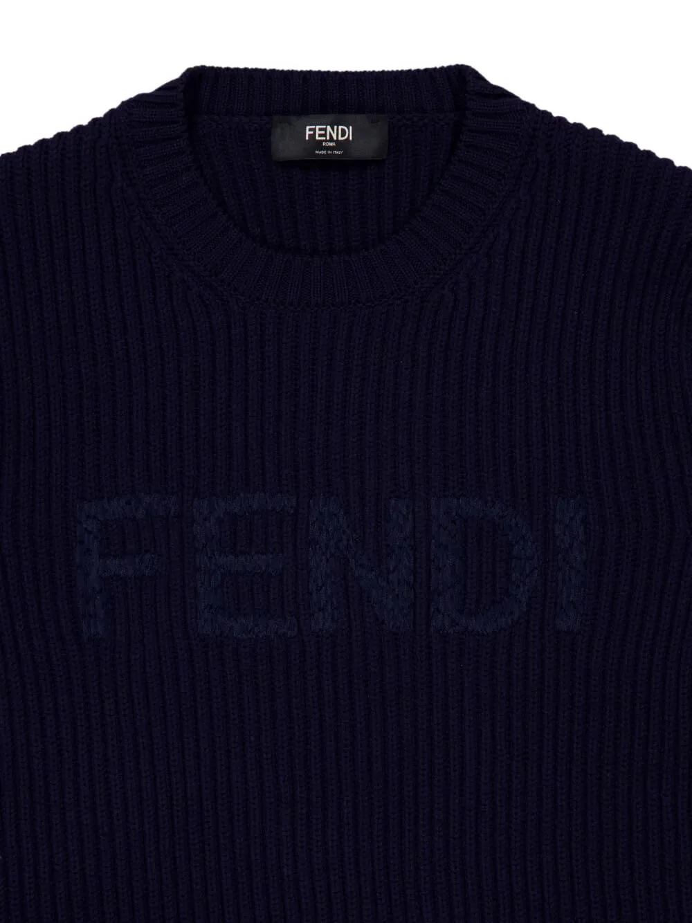 Джемпер с длинными рукавами и вышитым логотипом Fendi, синий — фото 3