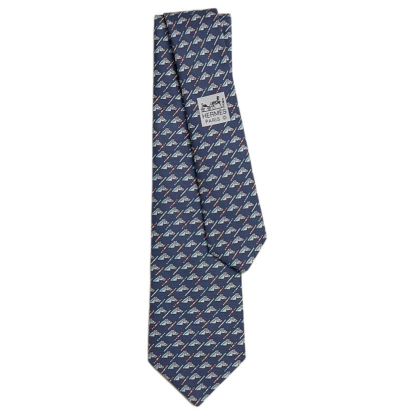 

HERMES Мужской галстук из шелка тутового шелкопряда морской синий