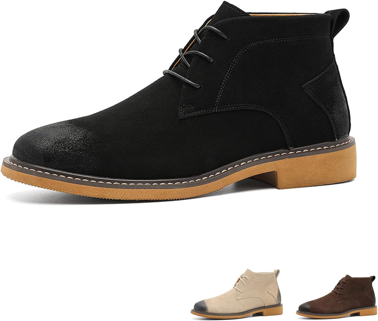 

Мужские ботинки NSNEOND Chukka с замшей, круглым носком, каблуком-блоком, ретро-стиля, удобные, на шнуровке, высокие, с низким каблуком, повседневные оксфорды для работы и вождения, черный