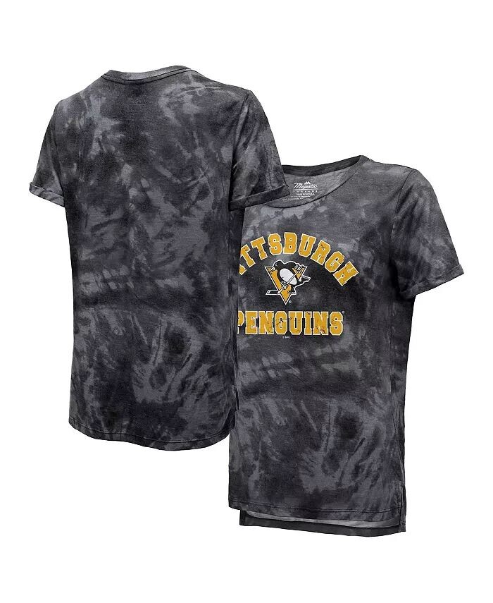 

Черная женская футболка с нитками Pittsburgh Penguins Boyfriend Tie-Dye Tri-Blend Majestic