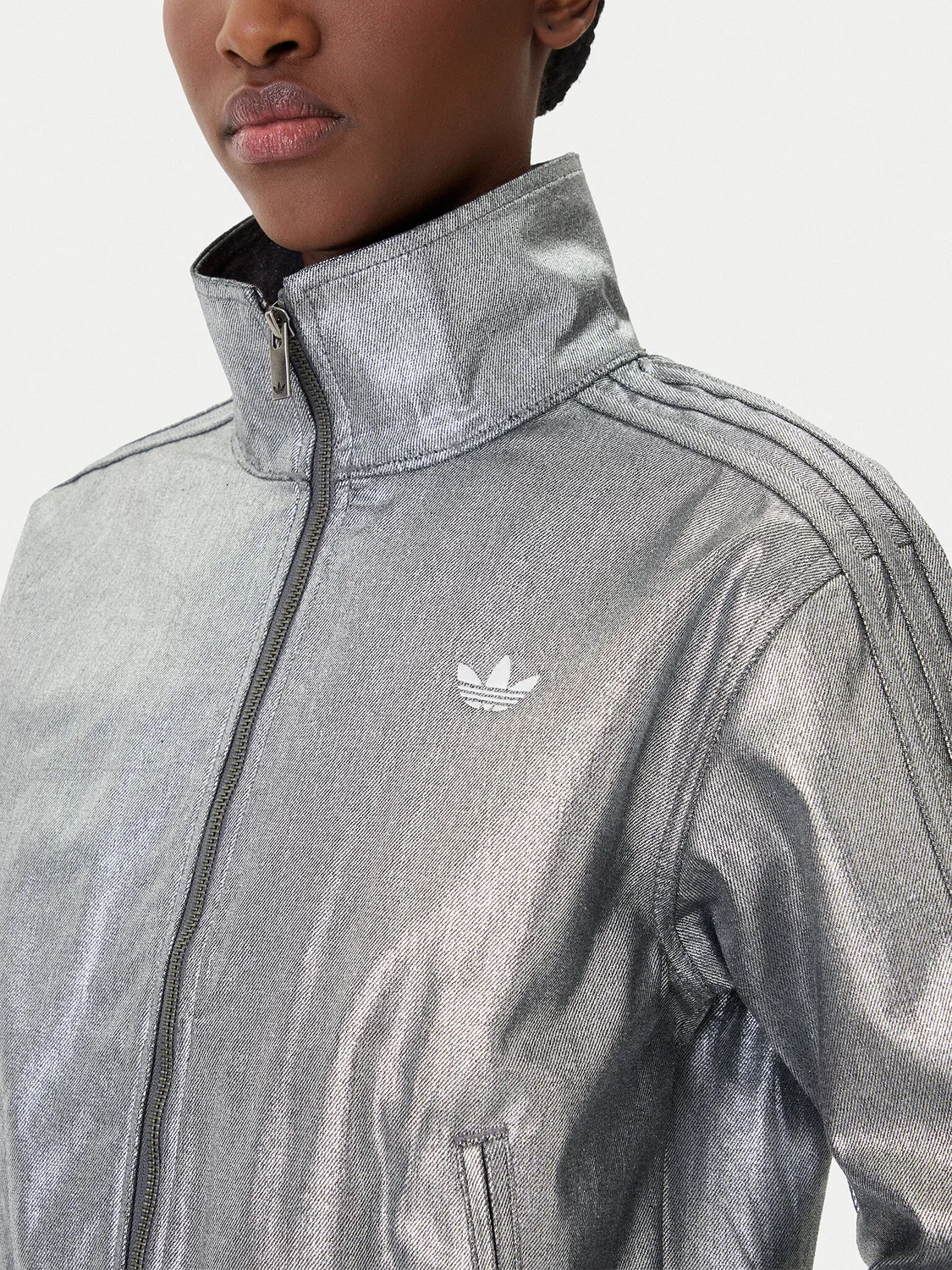 Женская джинсовая куртка стандартного кроя Firebird Adidas, серебристый — фото 4