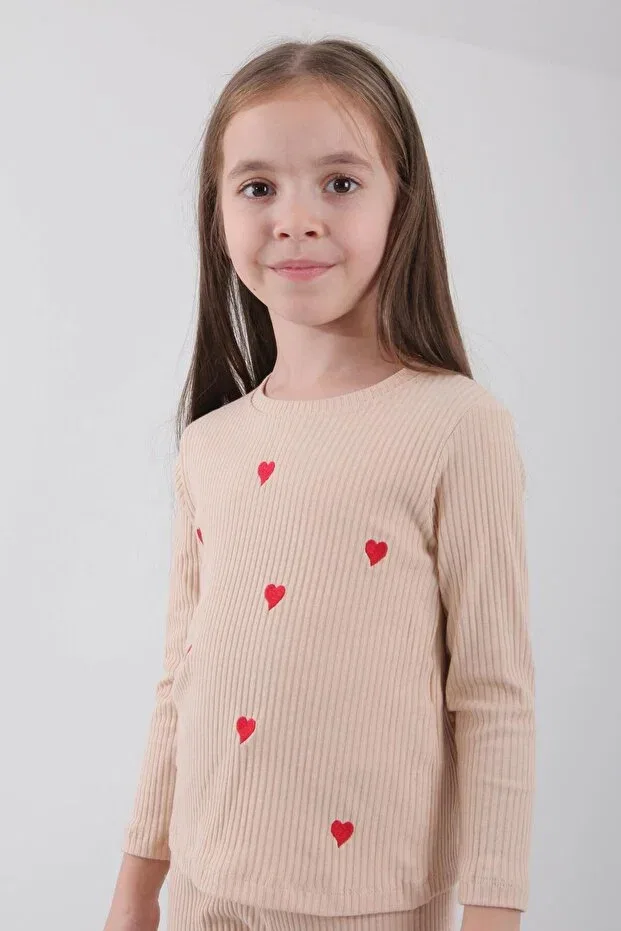 Детские свитшот для девочек хлопковый Little Heart Embroidered Perendi, Beige — фото 3