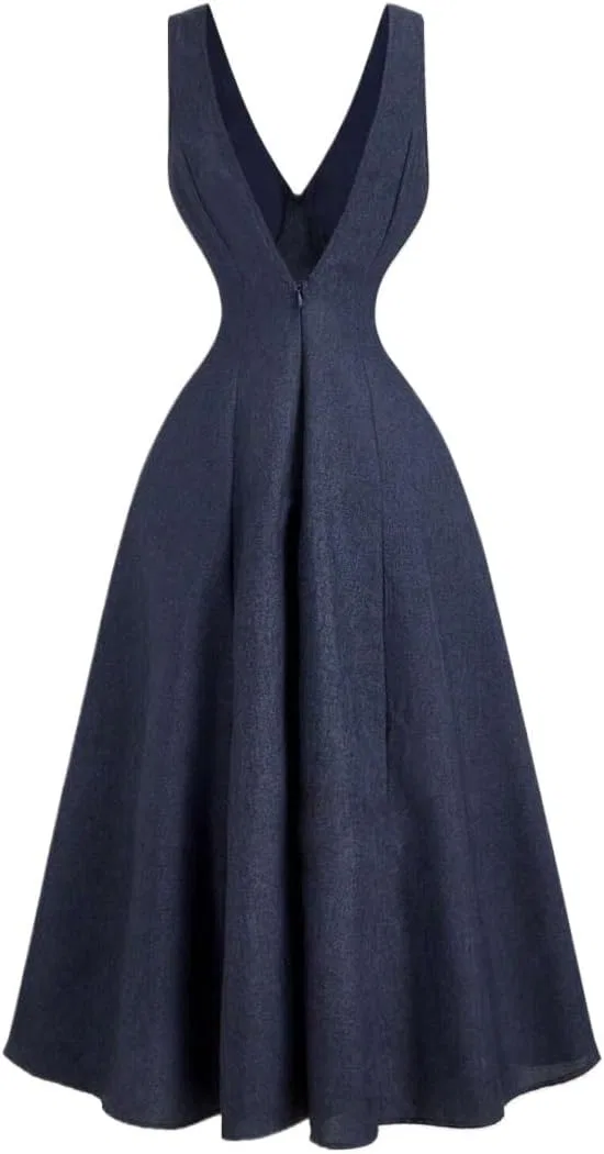 Женское платье A-силуэта с V-образным вырезом, Navy Blue — фото 2