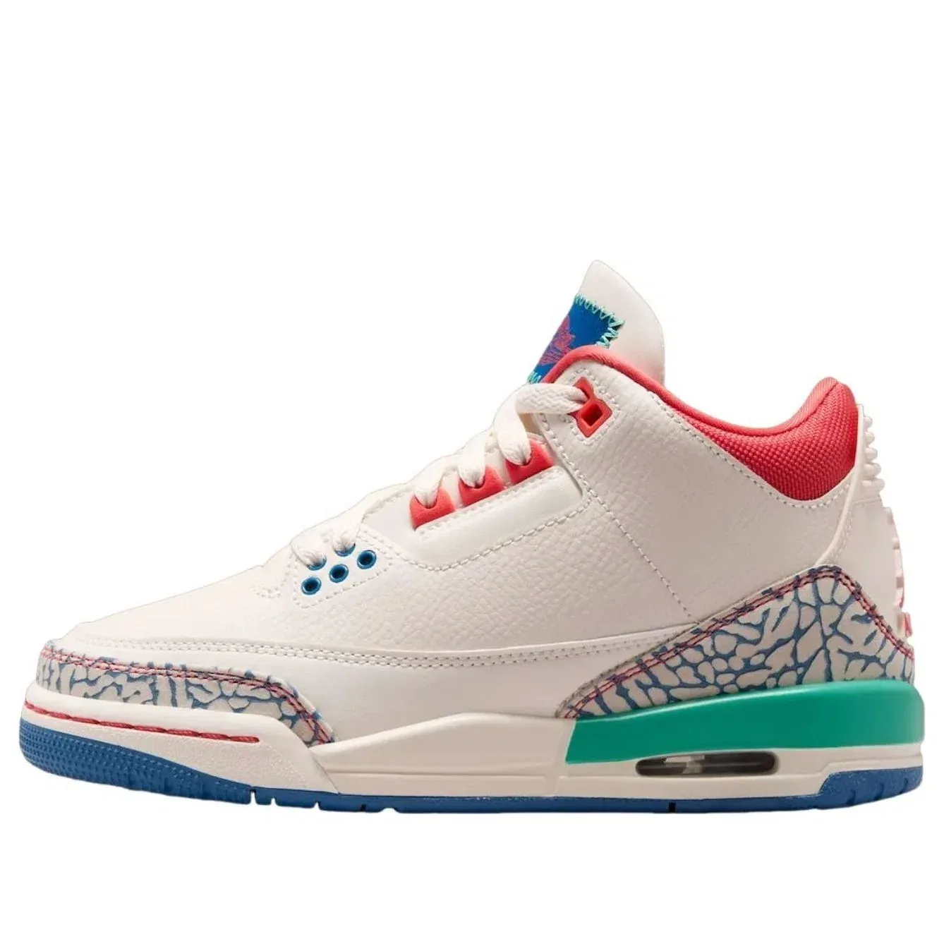 Детские кроссовки с кожаным верхом Air Jordan 3 Retro 'Chalk' Jordan, Chalk/Track Red/True Blue/Kinetic Green