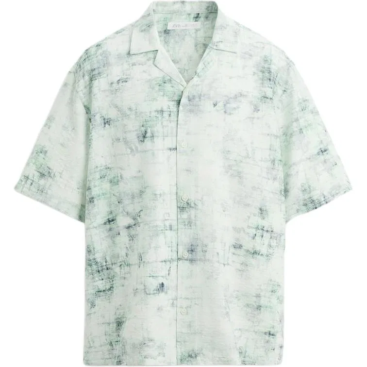 Мужская рубашка с отложным воротником, Green, ZARA