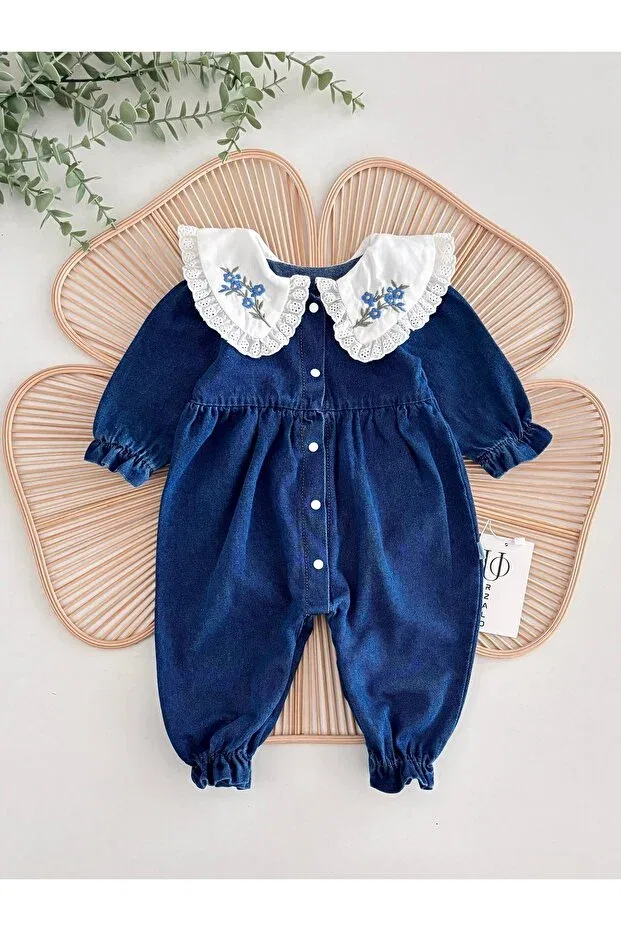 Детский комбинезон для девочек джинсовый Jena jean premium vintage collar embroidered lace piece Jammybaby, Denim