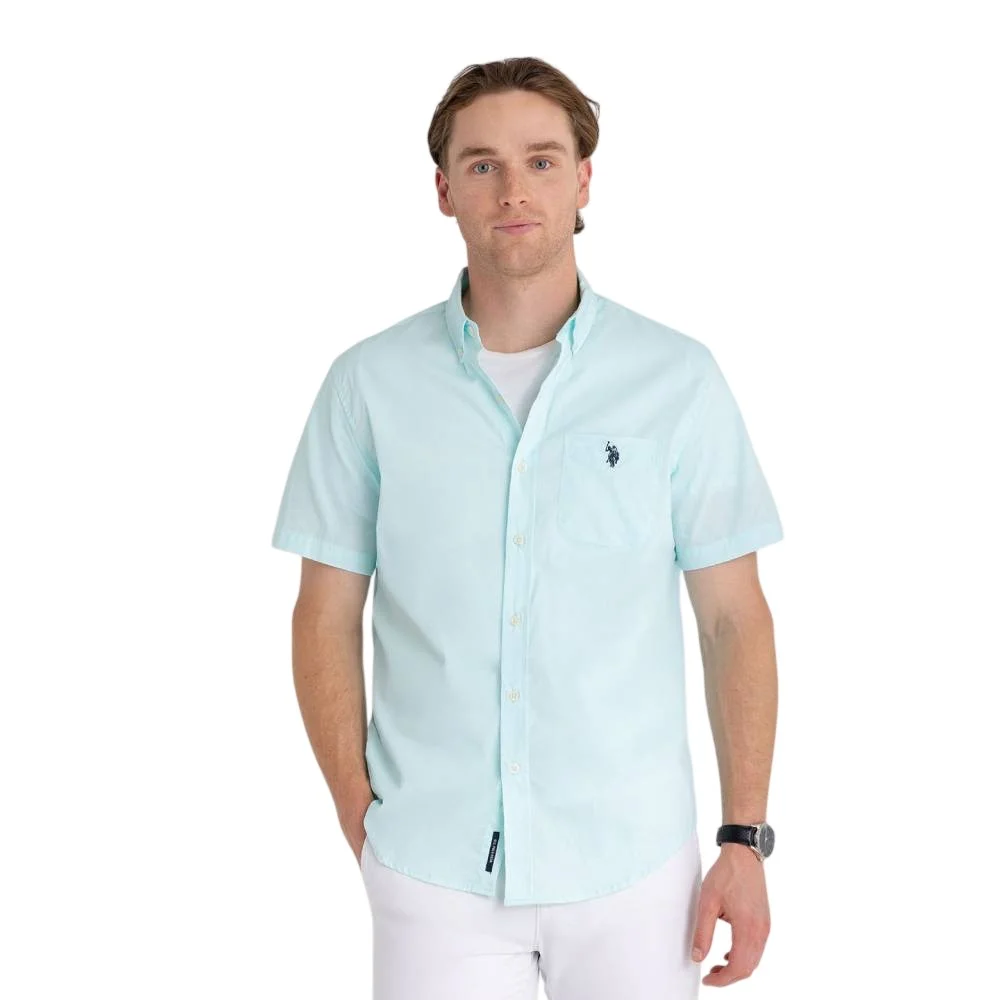 Мужская рубашка U.S. Polo Assn. Short Sleeve Stretch Poplin, светло-голубой