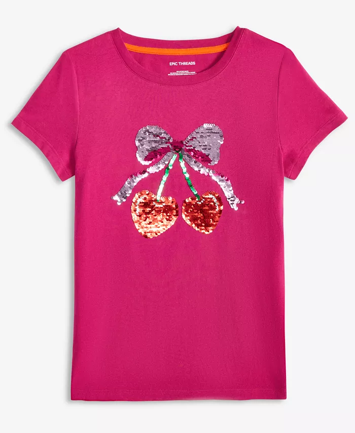 

Футболка с коротким рукавом для девочек 5-20 с пайетками и принтом вишни Epic Threads, фиолетовый