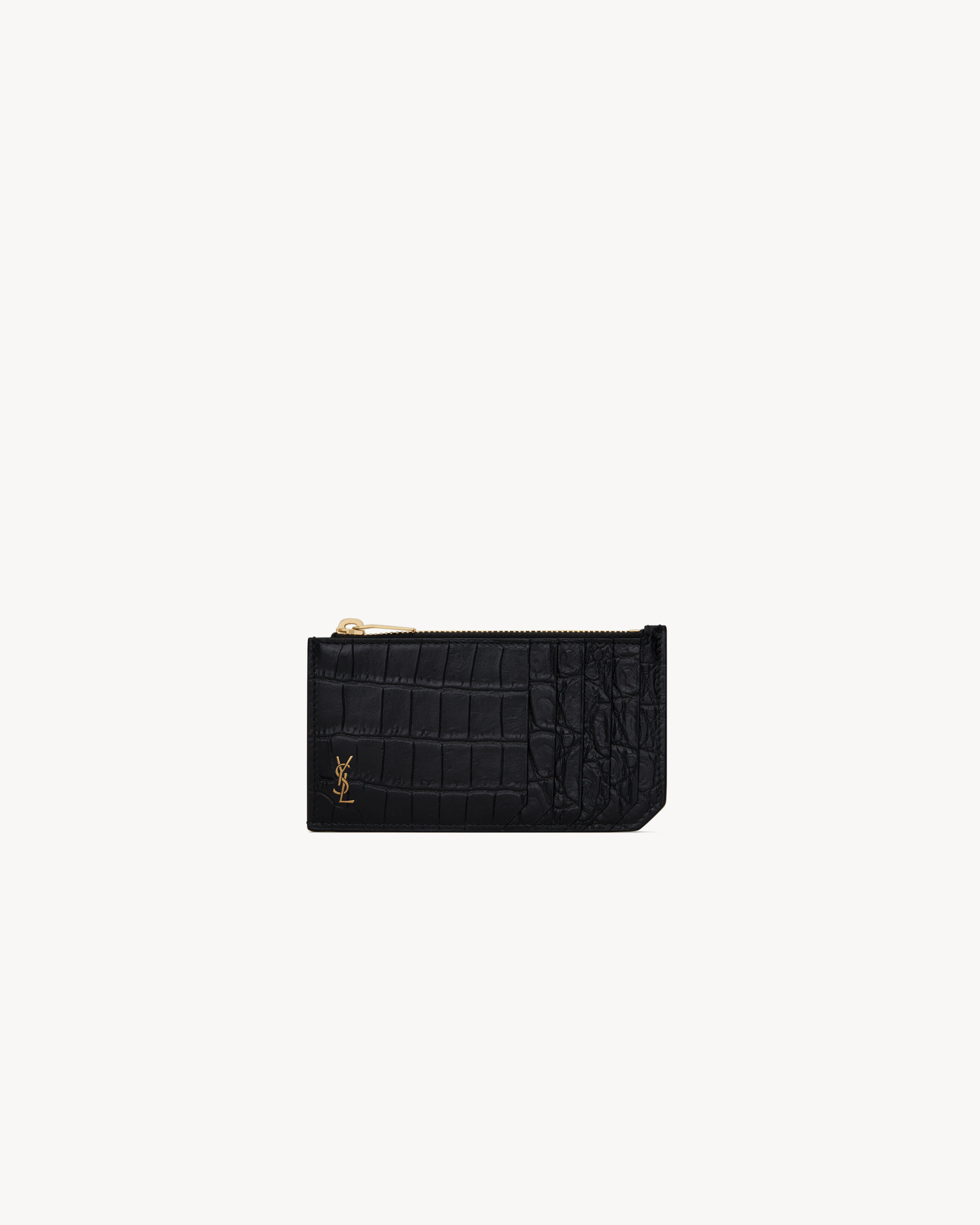 

Кардхолдер TINY CASSANDRE FRAGMENTS на молнии из матовой кожи с тиснением под крокодила Saint Laurent, черный