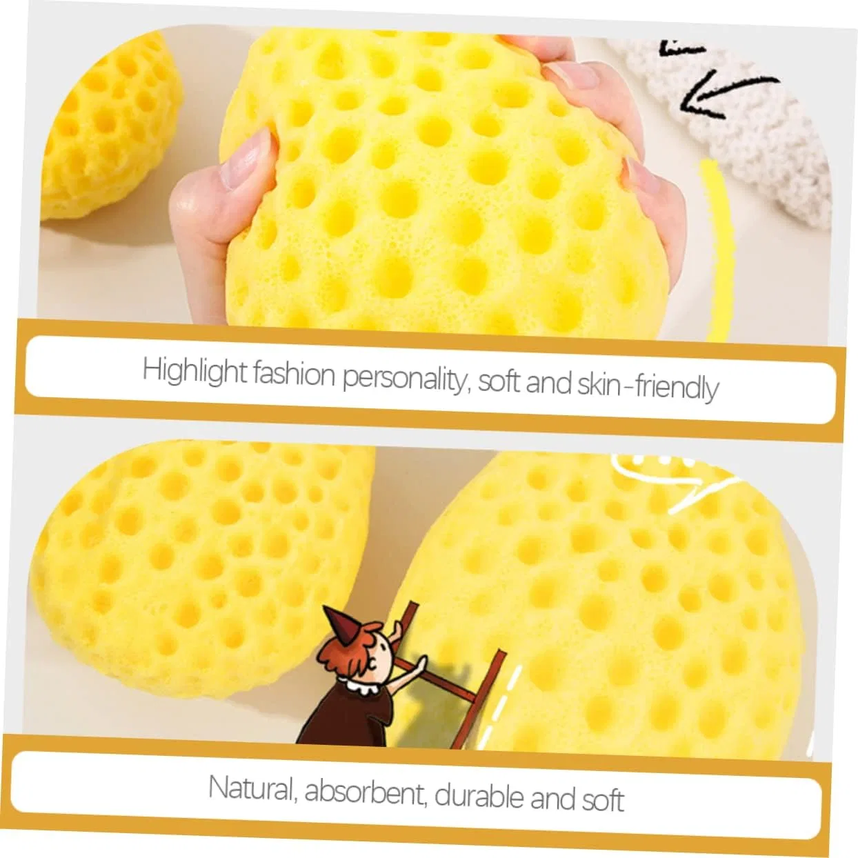 Набор мочалок для душа Honeycomb Bath Ball, MAGICLULU, 2 шт, 22x9x9 см, Желтый/Черный — фото 3