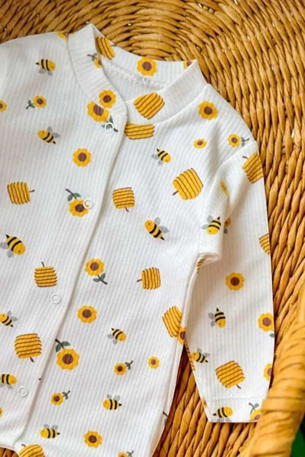 Детское боди-комбинезон с принтом Baby Bee Dinamik Çocuk, White Bees — фото 2