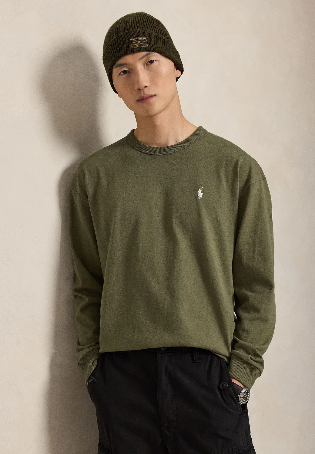 Футболка с длинными рукавами свободного кроя из трикотажа Polo Ralph Lauren, Cruise Olive