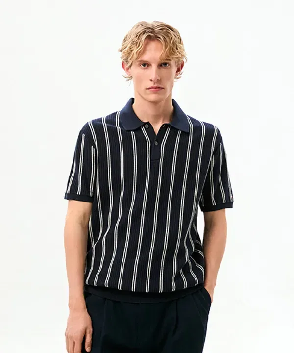 Свитер-поло с вертикальной полоской, модель, Tommy Hilfiger