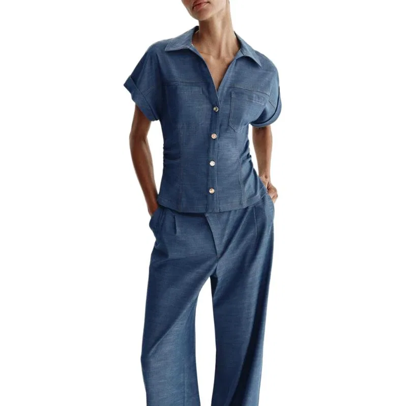 Женская рубашка с отложным воротником Blue ZARA, Blue — фото 4