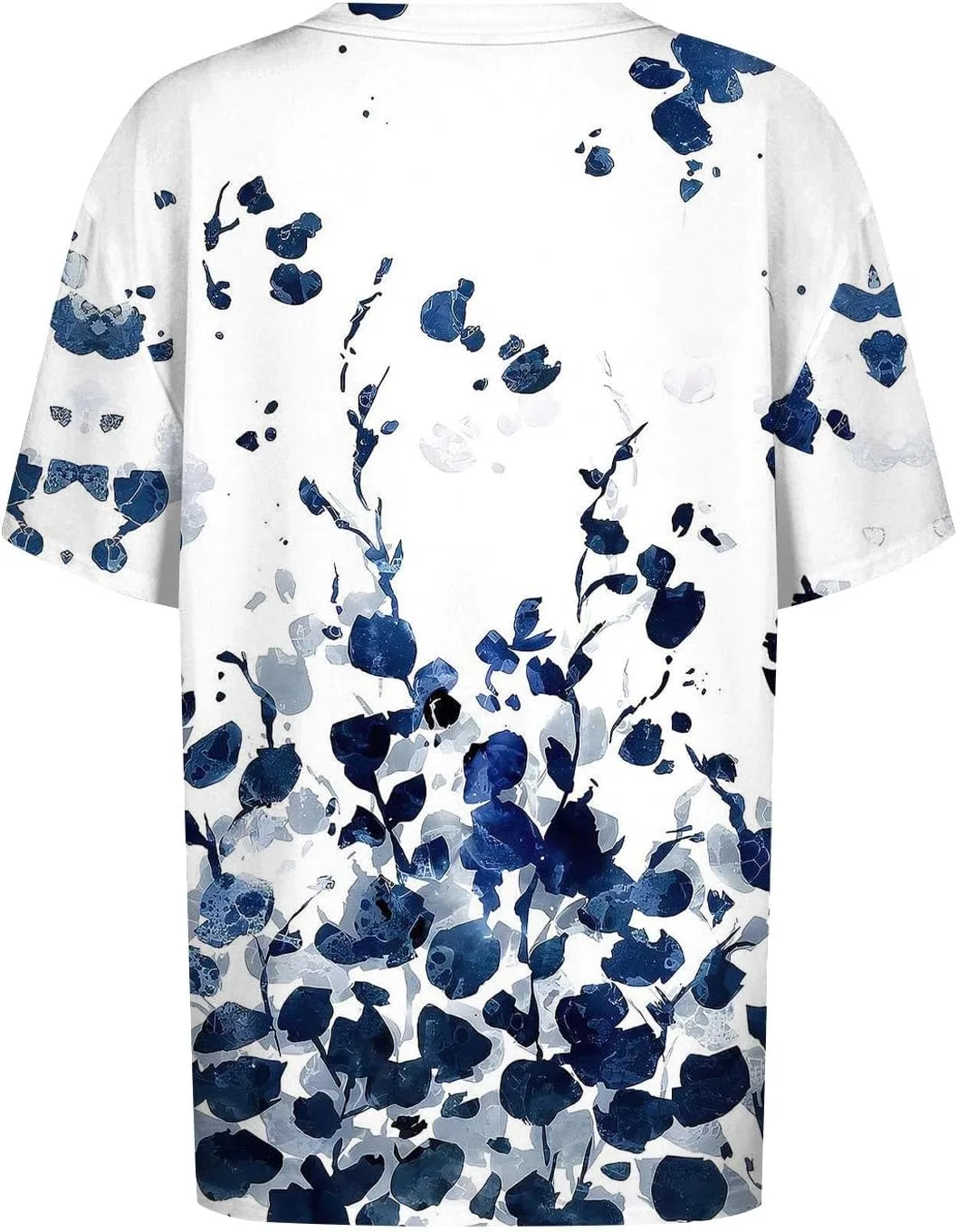 Женская футболка с цветочным принтом, Short Sleeve Crew Neck, Blue — фото 4