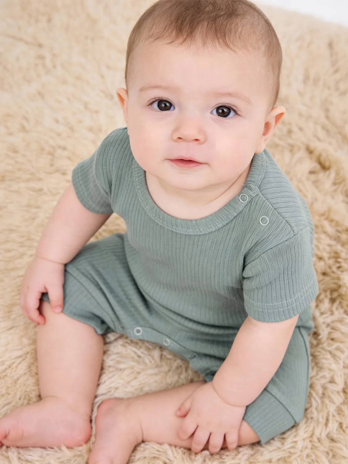 Боди-комбинезон с коротким рукавом из рубчика Babies Basic, синий — фото 4