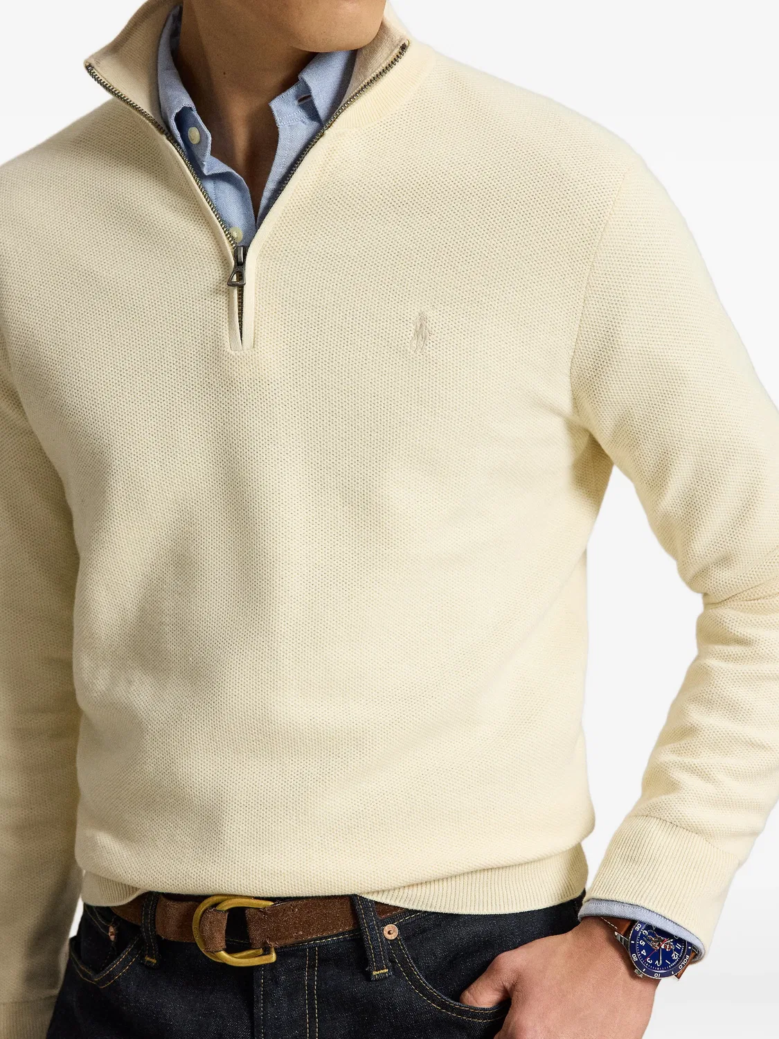 Свитер на молнии из сетчатого трикотажа Polo Ralph Lauren, нейтральные — фото 4