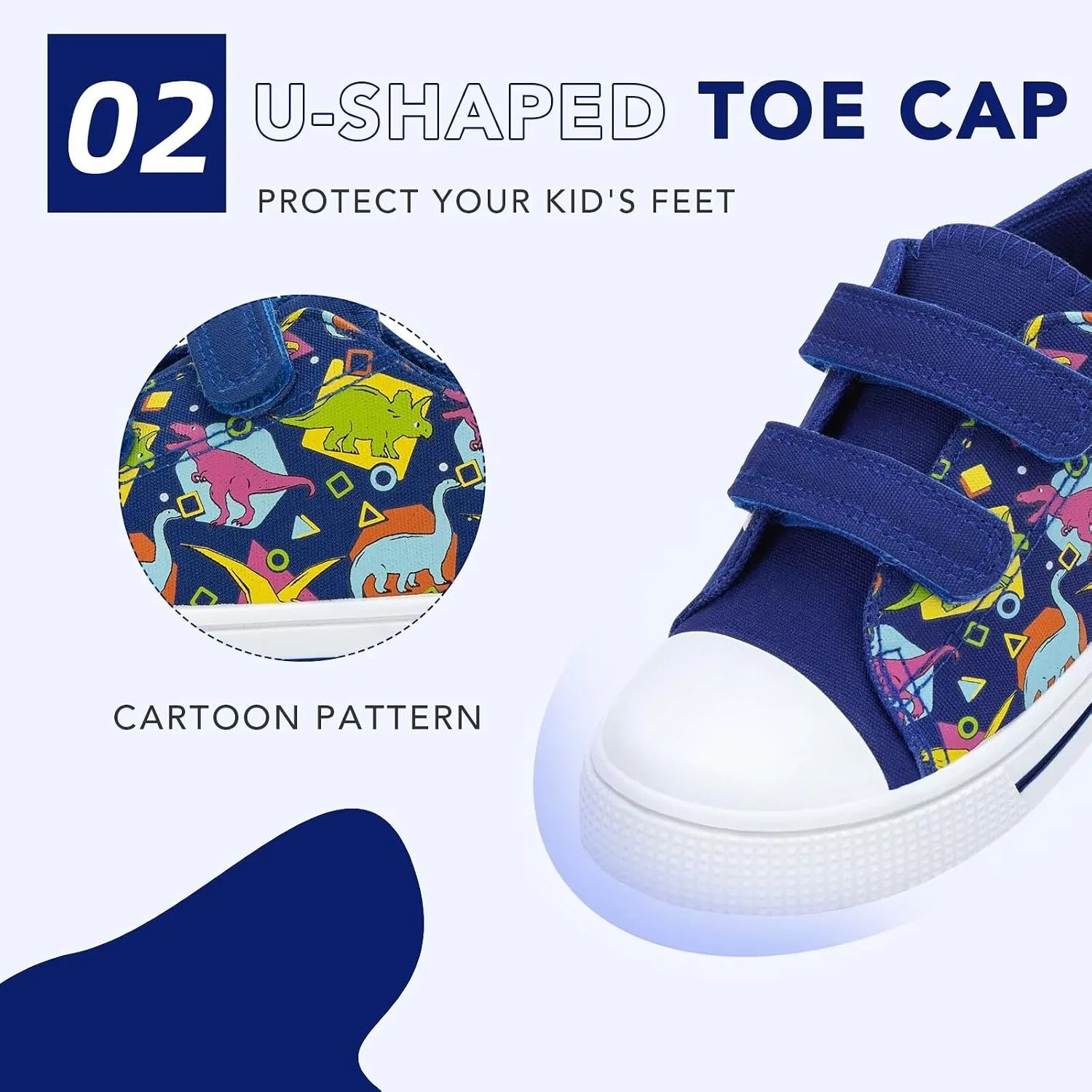 Детские кеды из холста для девочек и мальчиков FUNCOO PLUS, Royal Blue Dinosaur — фото 4