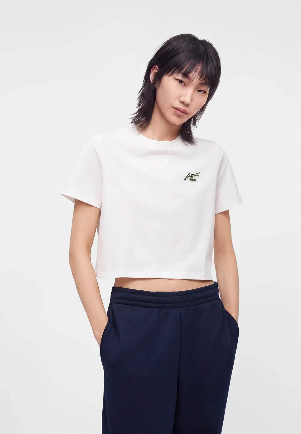 Футболка Lacoste Flour, однотонная, белая — фото 4