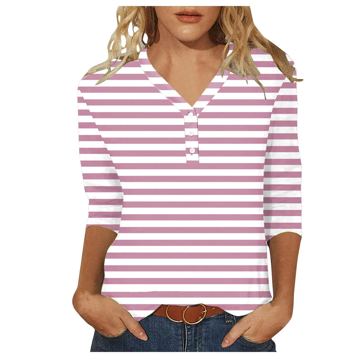 Женская футболка с принтом Plaid Shirt 3/4 Sleeves, E-rose