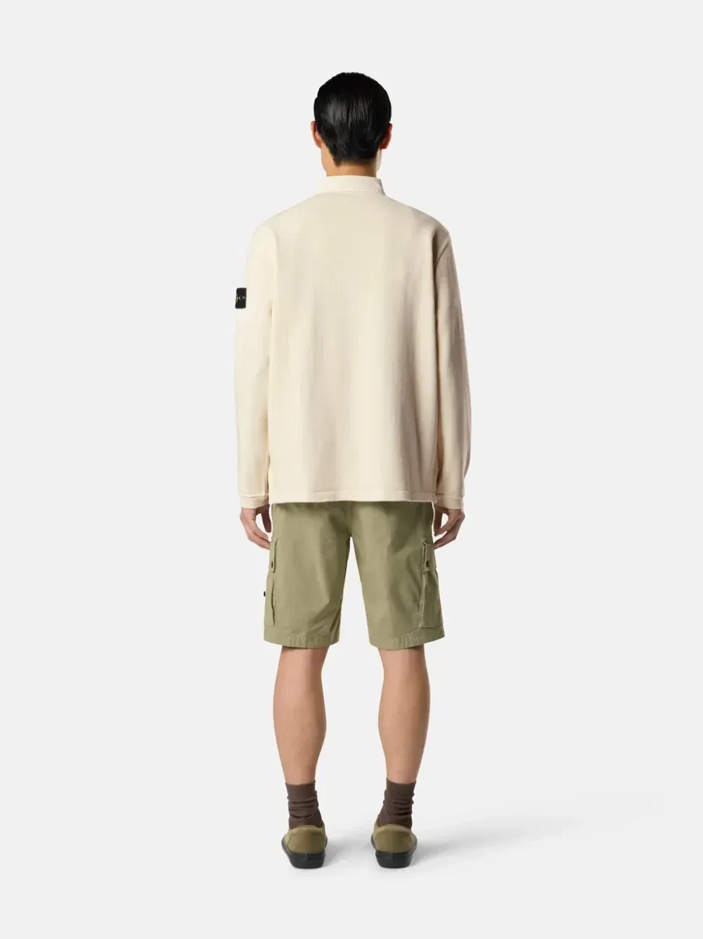 Хлопковый свитшот с ворником-поло Stone Island, бежевый — фото 3