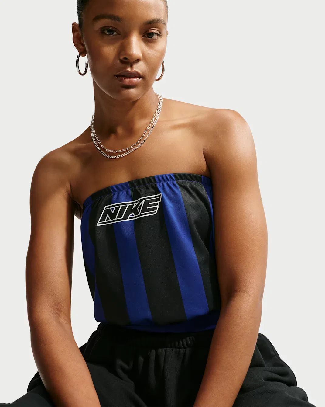 Женский облегающий полосатый трикотажный топ-бандо Nike Sportswear, Old Royal/Black/White — фото 3